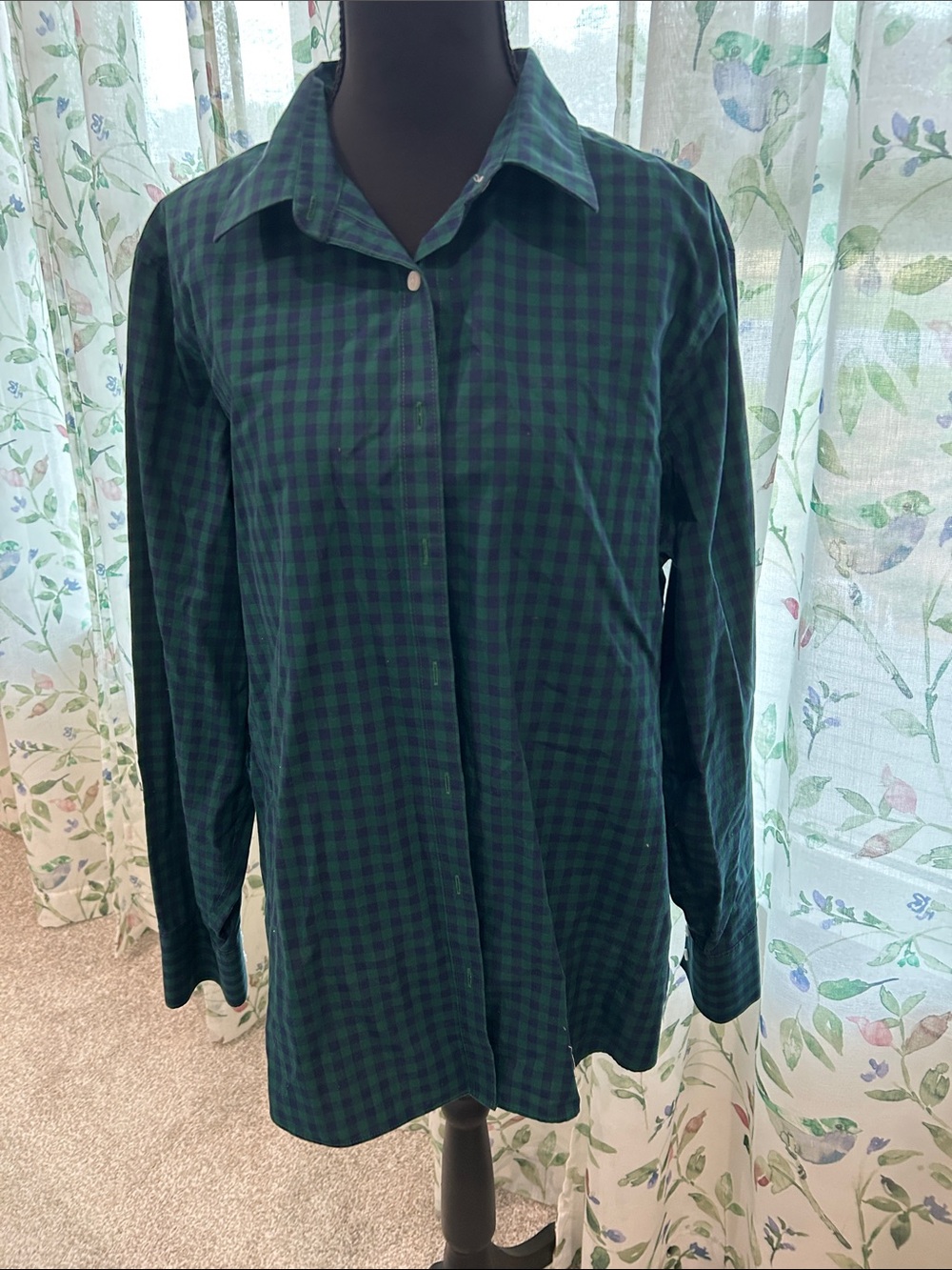 Lands' End Green and Navy Plaid Button-Down Shirt